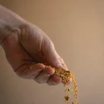 Sprinkling dukkah from a hand