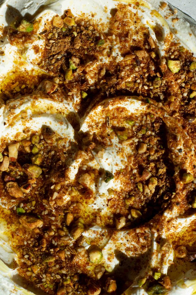 Close up of labneh with dukkah
